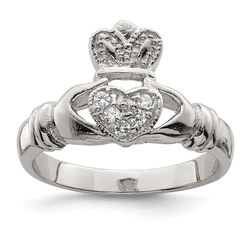 Sterling Silver CZ Claddagh Ring Ladies Stock Size 7 Ring Are Refundable