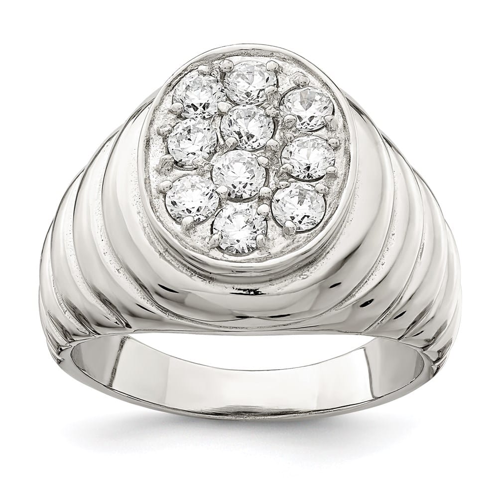 Sterling Silver CZ Cluster Men's Ring