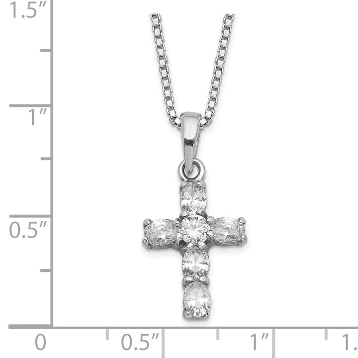 Sterling Silver CZ Cross on 16 Box Chain Necklace