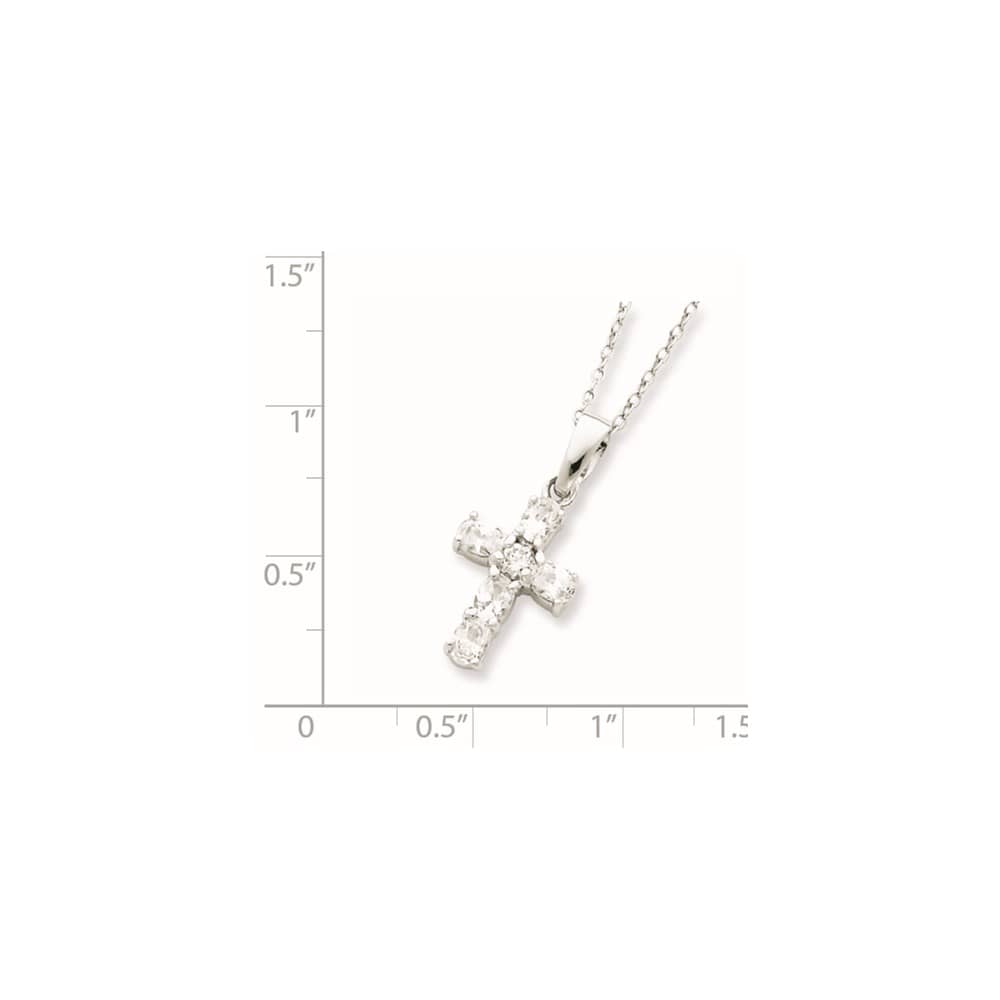 Sterling Silver CZ Cross on 16 Box Chain Necklace