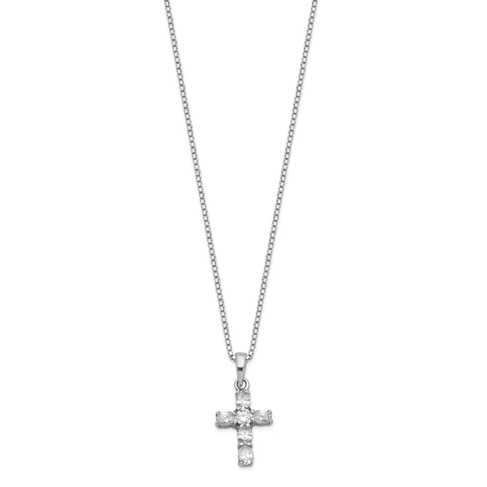 Sterling Silver CZ Cross on 16 Box Chain Necklace