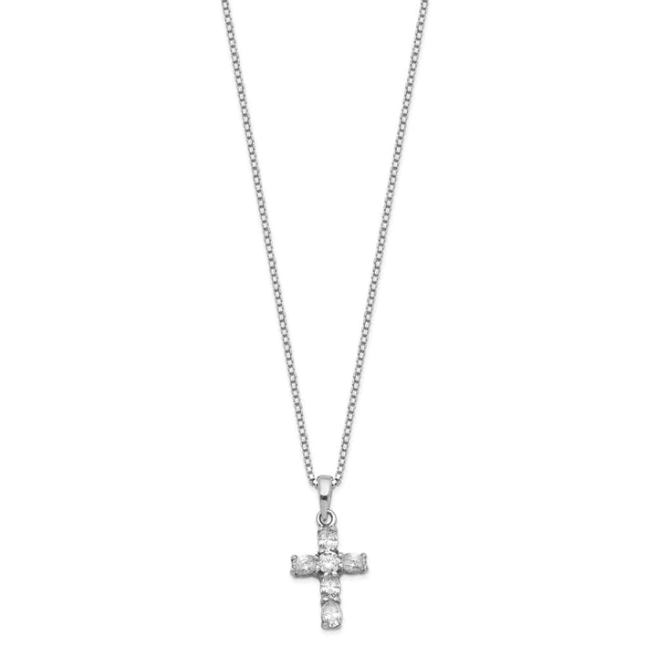 Sterling Silver CZ Cross on 16 Box Chain Necklace