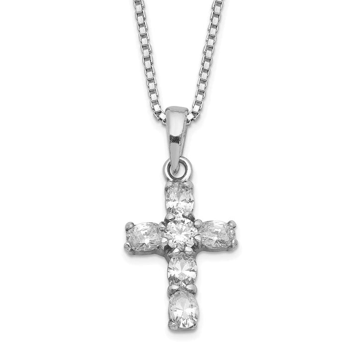 Sterling Silver CZ Cross on 16 Box Chain Necklace