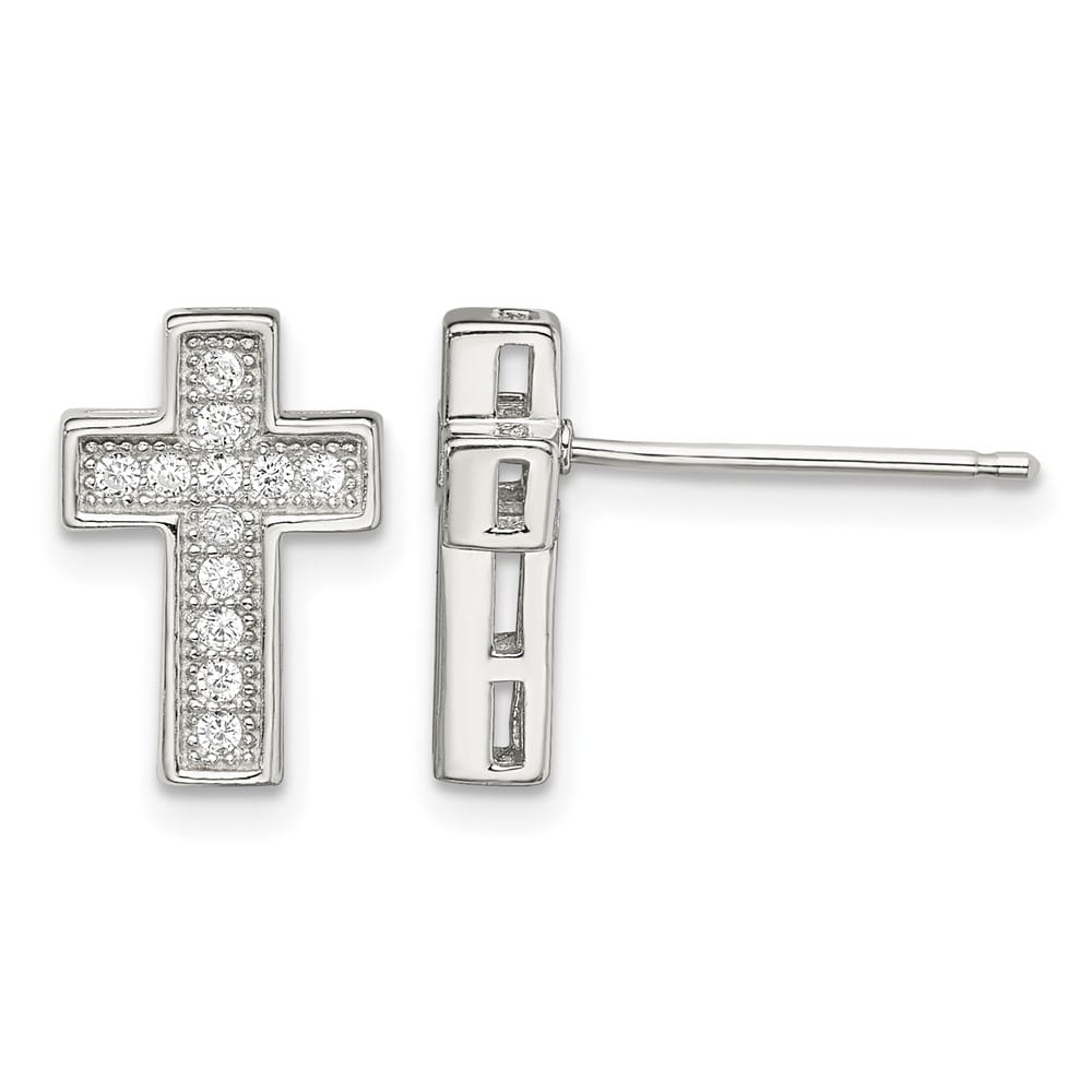 Sterling Silver CZ Cross Post Earrings, view 1 of 4