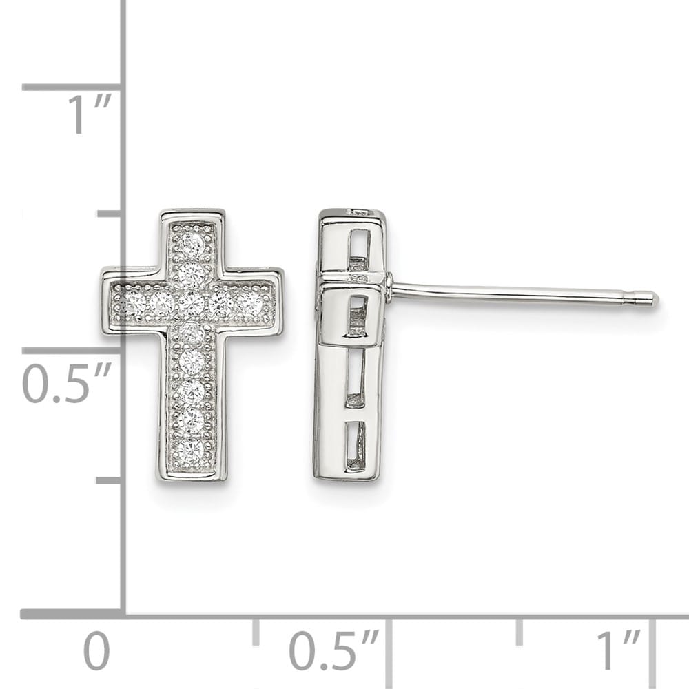 Sterling Silver CZ Cross Post Earrings, view 4 of 4