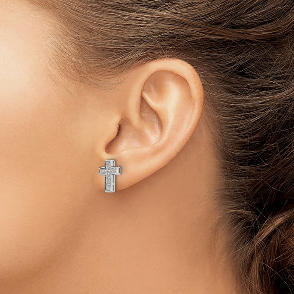 Sterling Silver CZ Cross Post Earrings, view 3 of 4