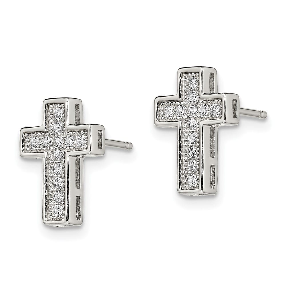 Sterling Silver CZ Cross Post Earrings, view 2 of 4