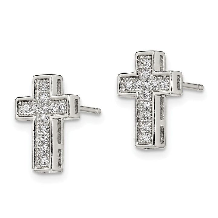 Sterling Silver CZ Cross Post Earrings, view 2 of 4