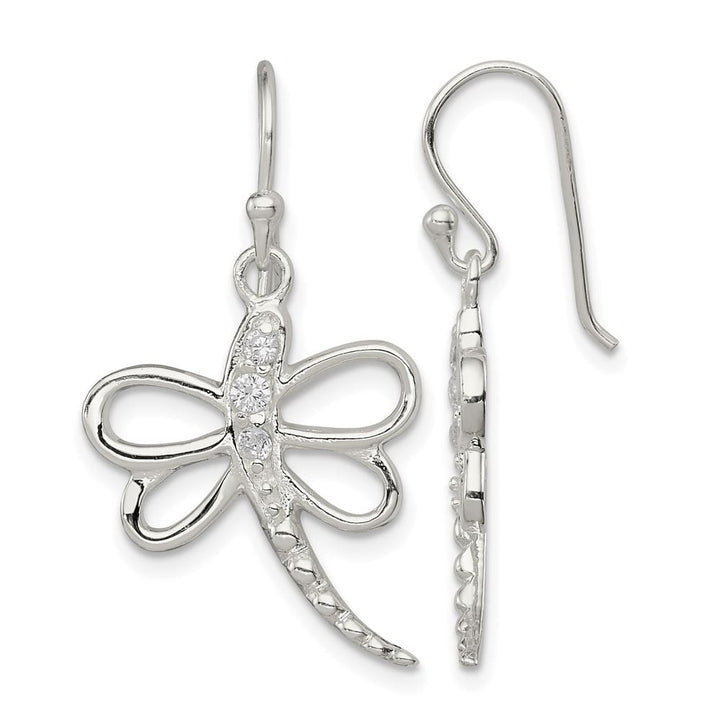 Sterling Silver CZ Dragonfly Shepherd Hook Earrings, view 1 of 4