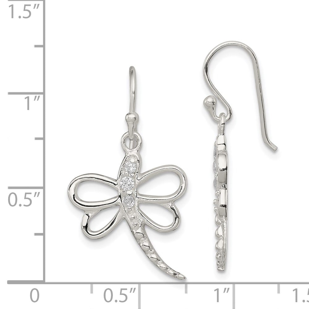 Sterling Silver CZ Dragonfly Shepherd Hook Earrings, view 4 of 4