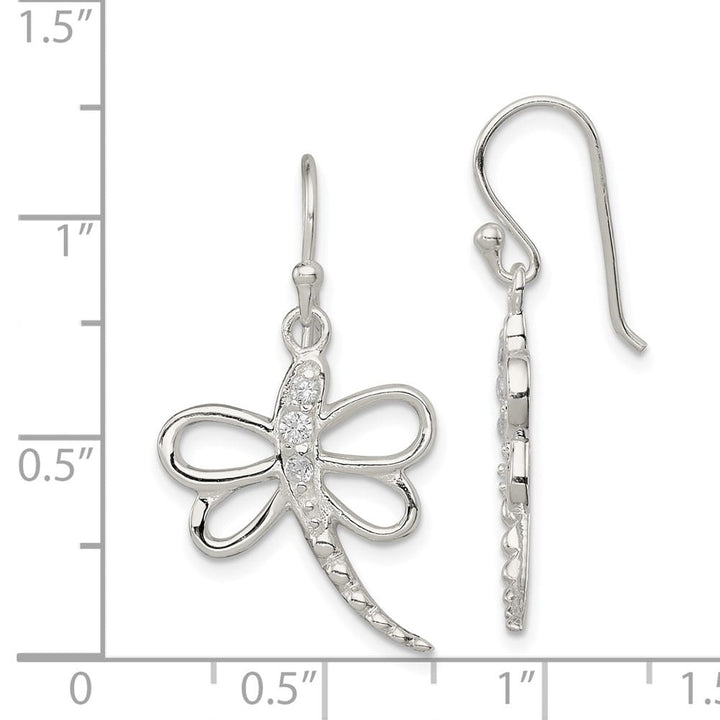 Sterling Silver CZ Dragonfly Shepherd Hook Earrings, view 4 of 4