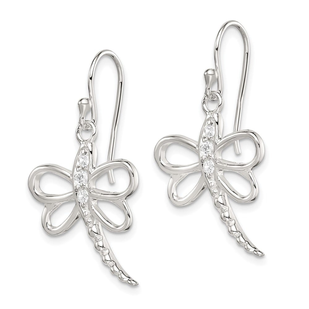 Sterling Silver CZ Dragonfly Shepherd Hook Earrings, view 2 of 4