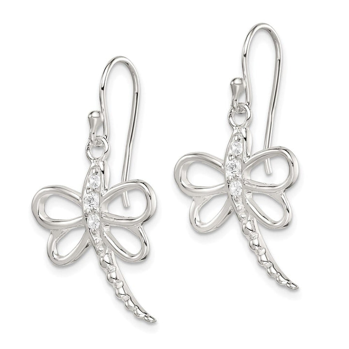 Sterling Silver CZ Dragonfly Shepherd Hook Earrings, view 2 of 4