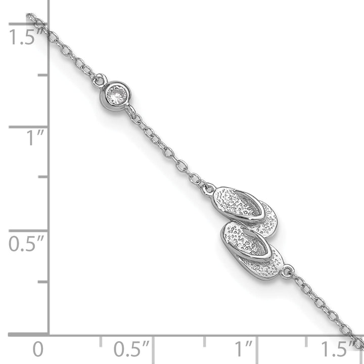 Sterling Silver CZ Flip Flops 9 inch Plus 2 inch Extender Anklet