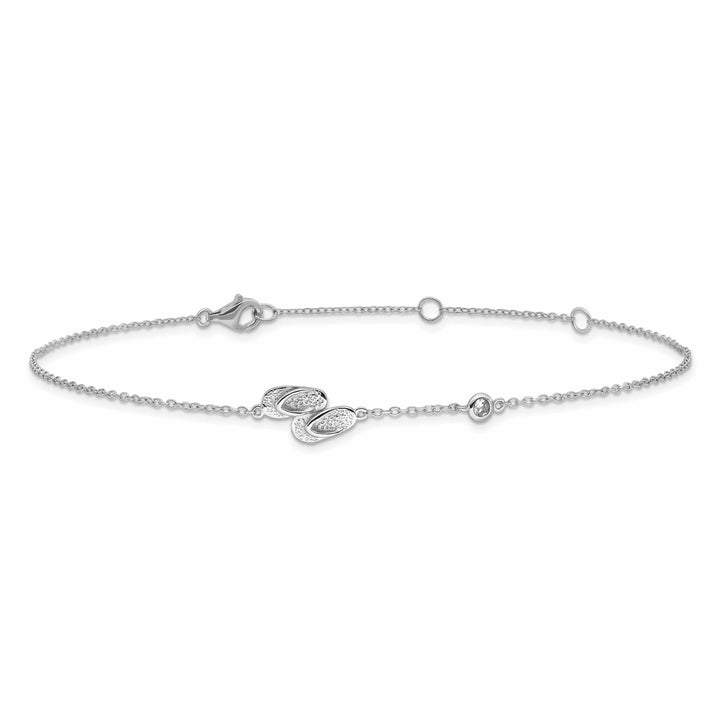 Sterling Silver CZ Flip Flops 9 inch Plus 2 inch Extender Anklet