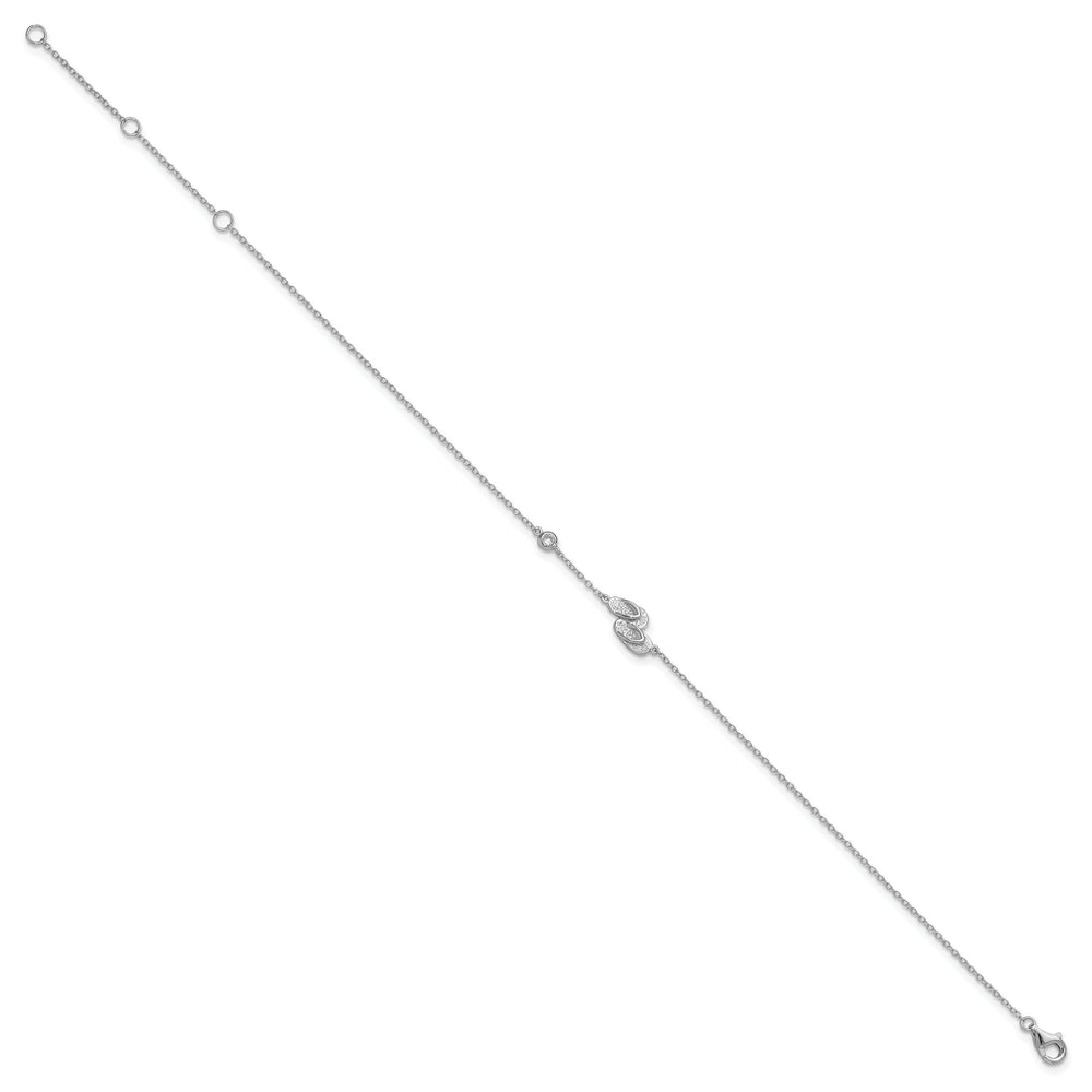 Sterling Silver CZ Flip Flops 9 inch Plus 2 inch Extender Anklet