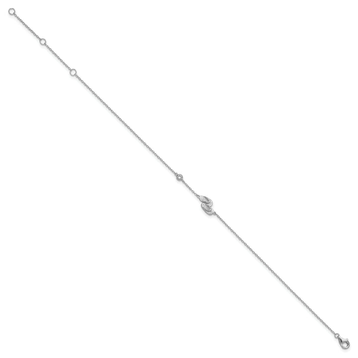 Sterling Silver CZ Flip Flops 9 inch Plus 2 inch Extender Anklet