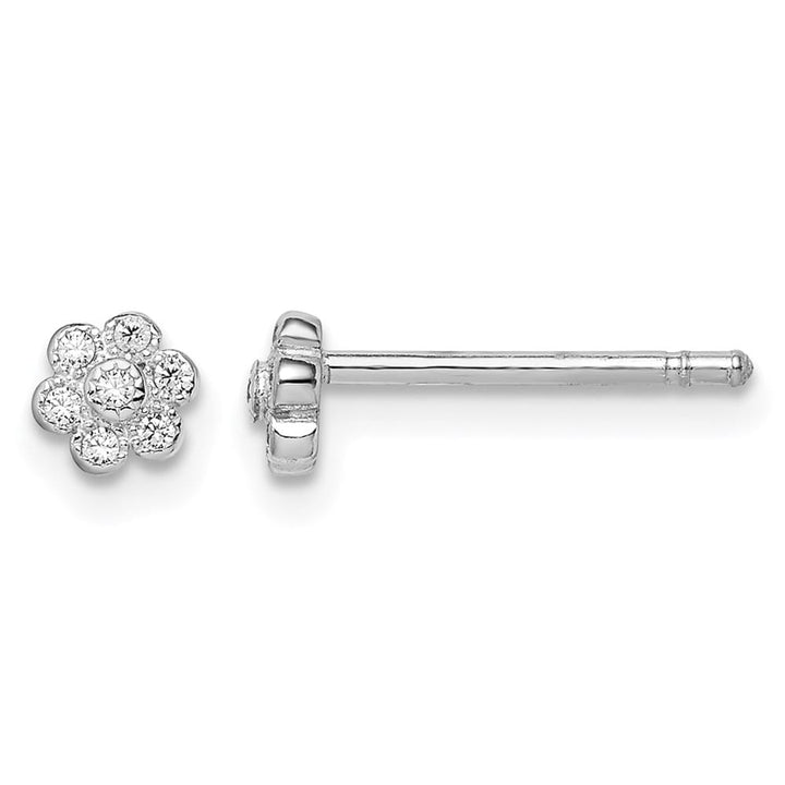 Sterling Silver CZ Flower Petite Post Earrings