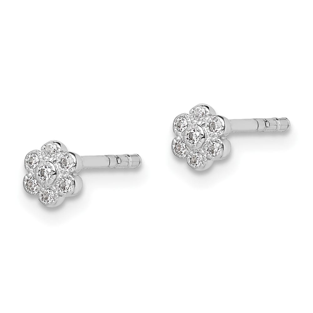 Sterling Silver CZ Flower Petite Post Earrings