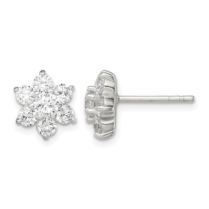 Sterling Silver CZ Flower Post 10 x 11 mm Earrings, view 1 of 4