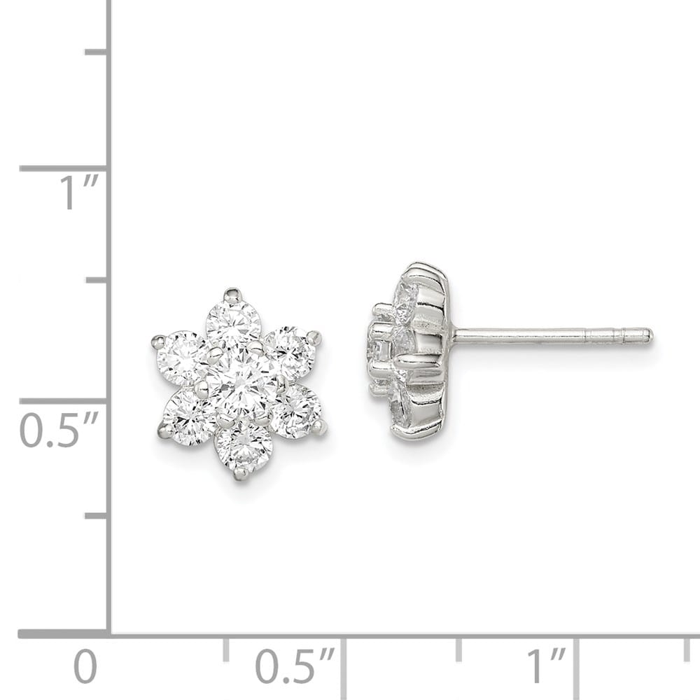 Sterling Silver CZ Flower Post 10 x 11 mm Earrings, view 4 of 4