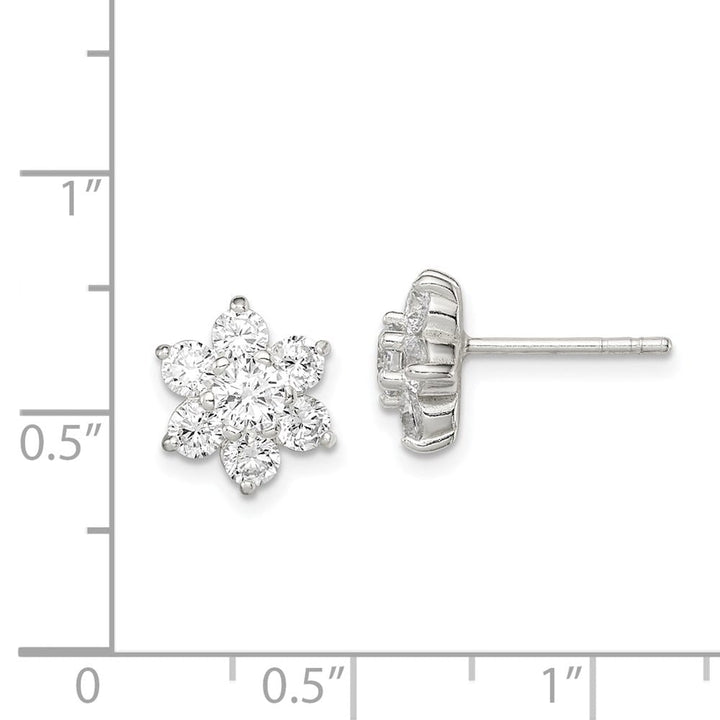 Sterling Silver CZ Flower Post 10 x 11 mm Earrings, view 4 of 4