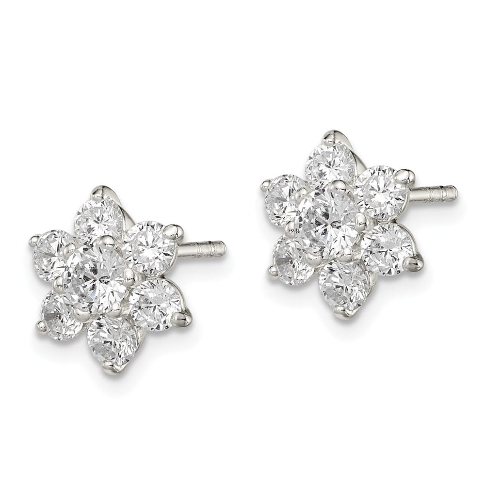 Sterling Silver CZ Flower Post 10 x 11 mm Earrings, view 2 of 4