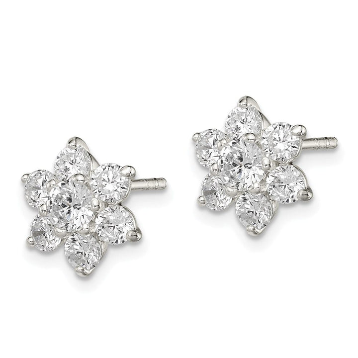 Sterling Silver CZ Flower Post 10 x 11 mm Earrings, view 2 of 4