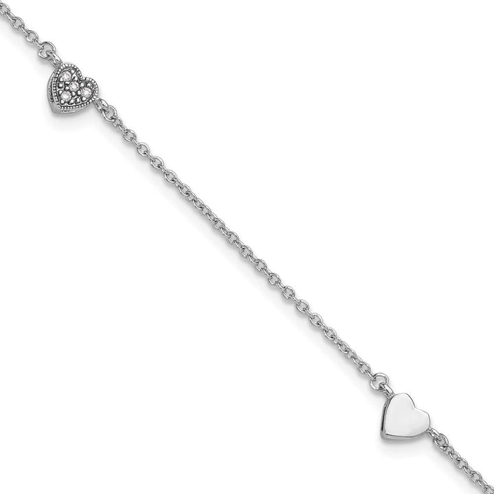 Sterling Silver CZ Heart Anklet — .925 sterling silver, 10 inches long, 1 inch extension, 7 mm wide, lobster clasp, 2.88 g