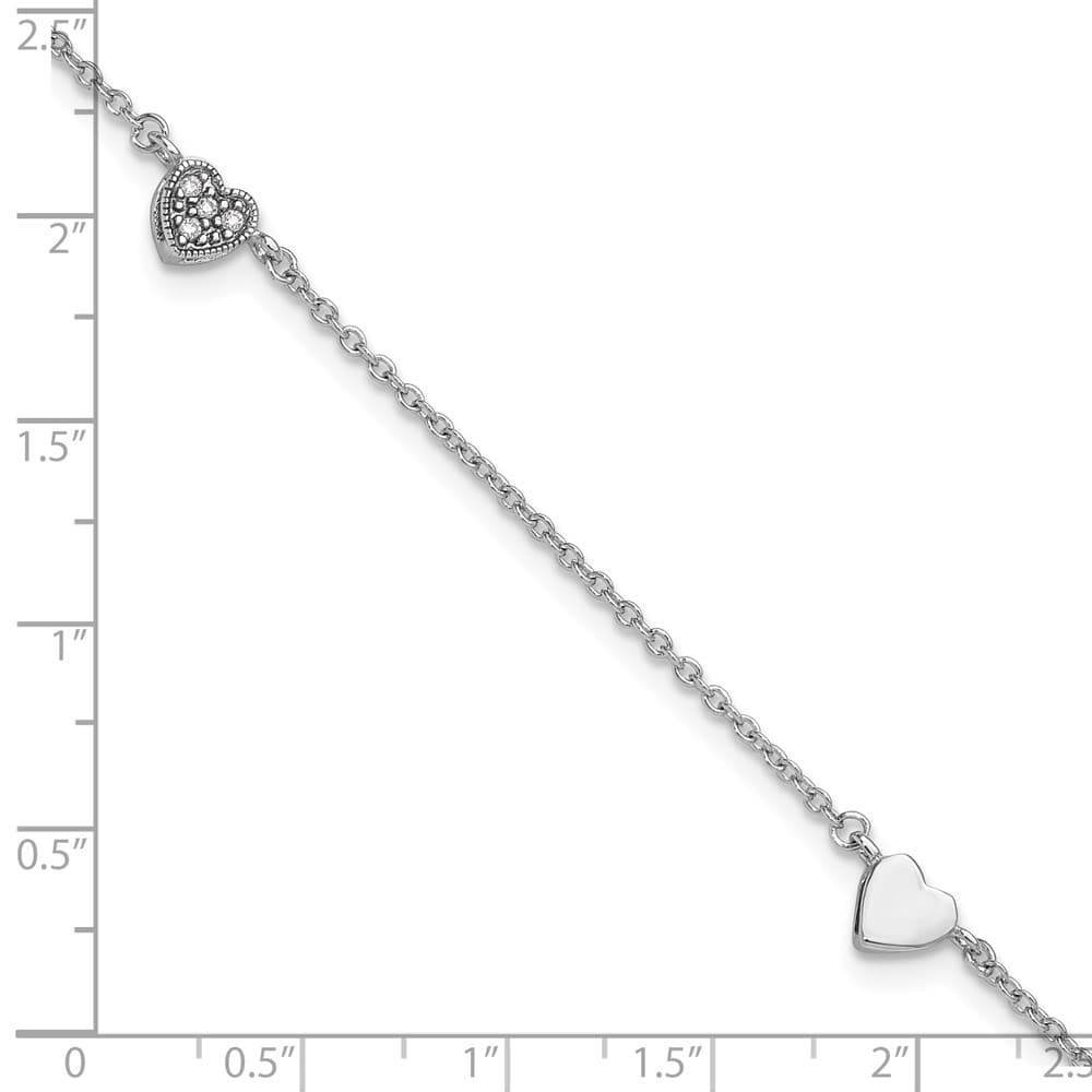 Sterling Silver CZ Heart Anklet