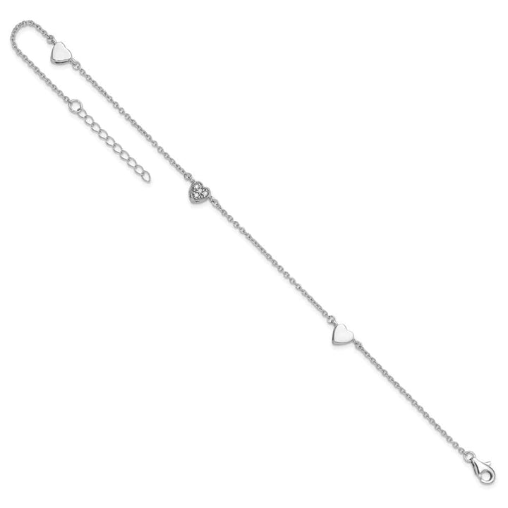 Sterling Silver CZ Heart Anklet