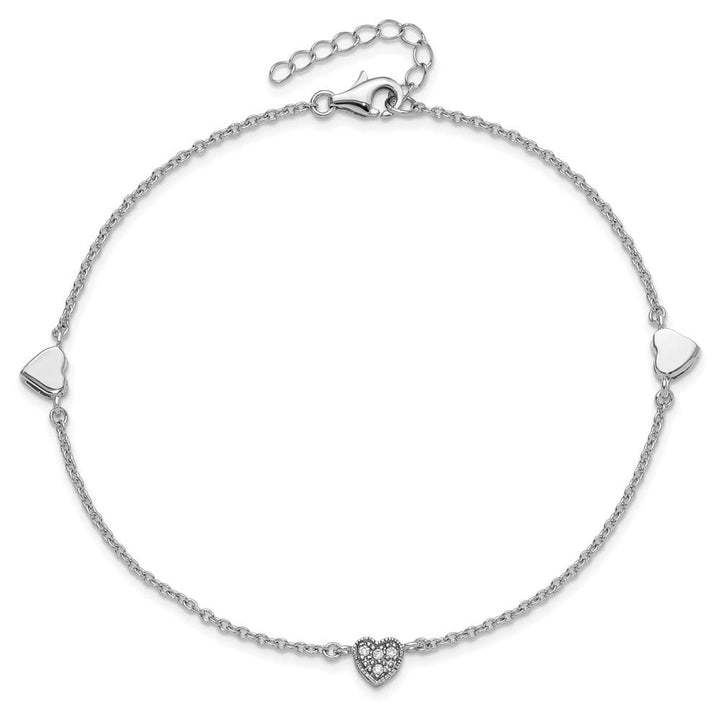Sterling Silver CZ Heart Anklet