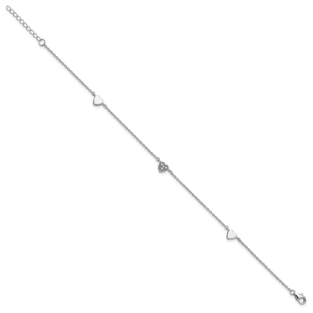 Sterling Silver CZ Heart Anklet