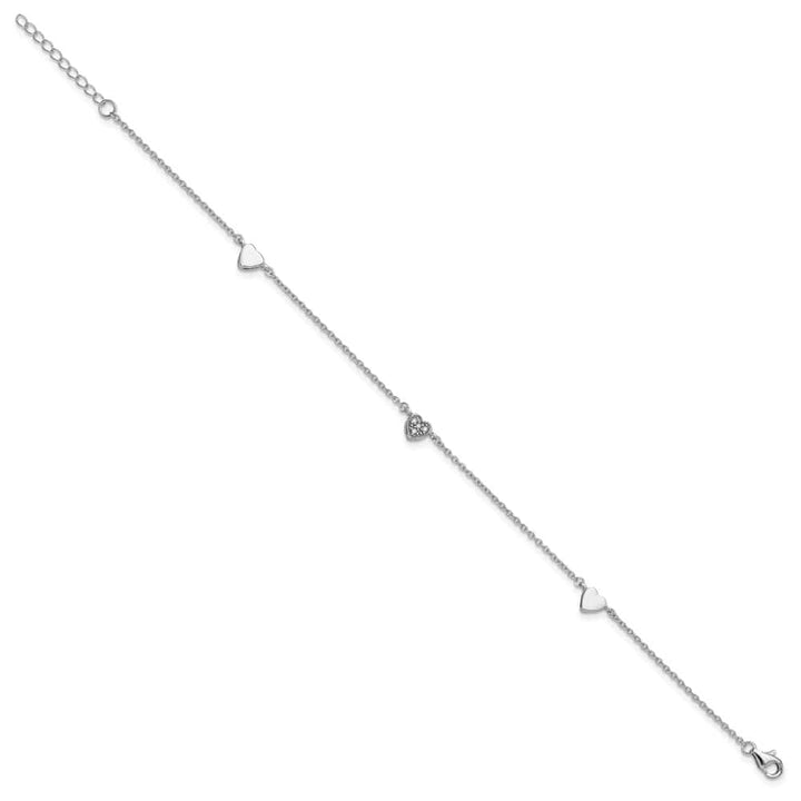 Sterling Silver CZ Heart Anklet