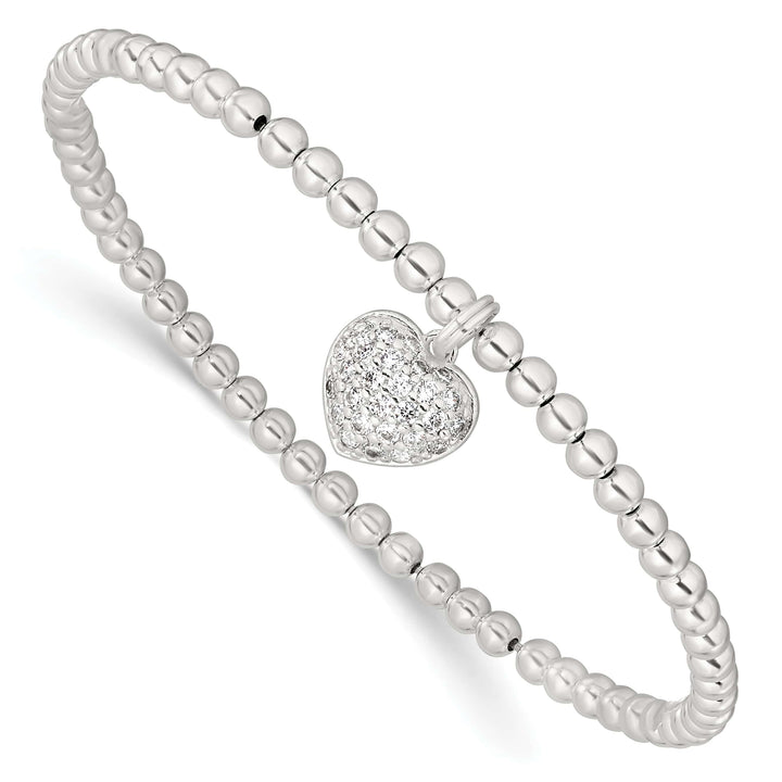Sterling Silver CZ Heart Beaded Stretch Bracelet