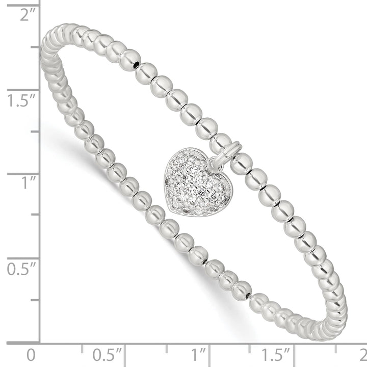 Sterling Silver CZ Heart Beaded Stretch Bracelet