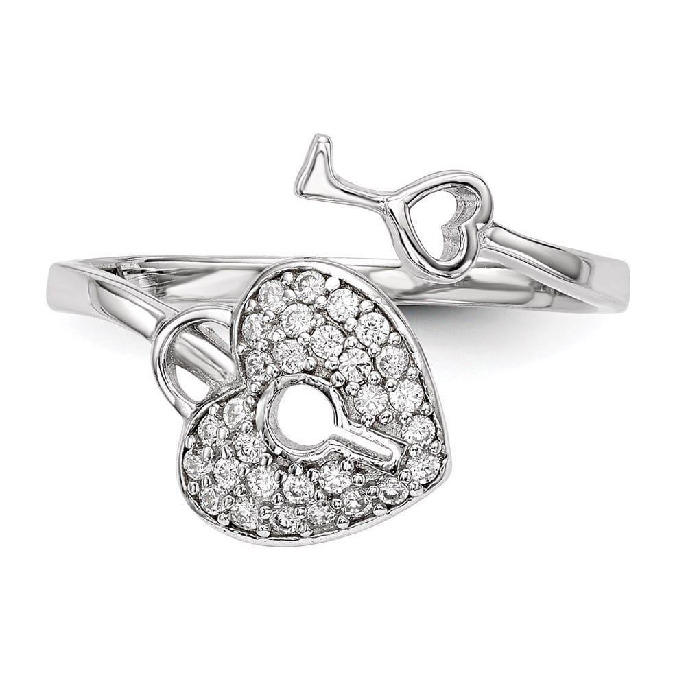 Sterling Silver CZ Heart Lock and Key Ring