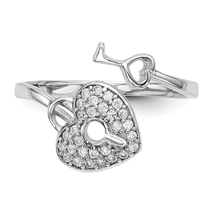 Sterling Silver CZ Heart Lock and Key Ring