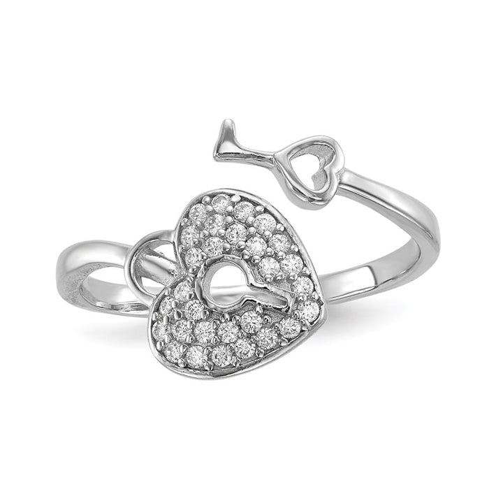 Sterling Silver CZ Heart Lock and Key Ring