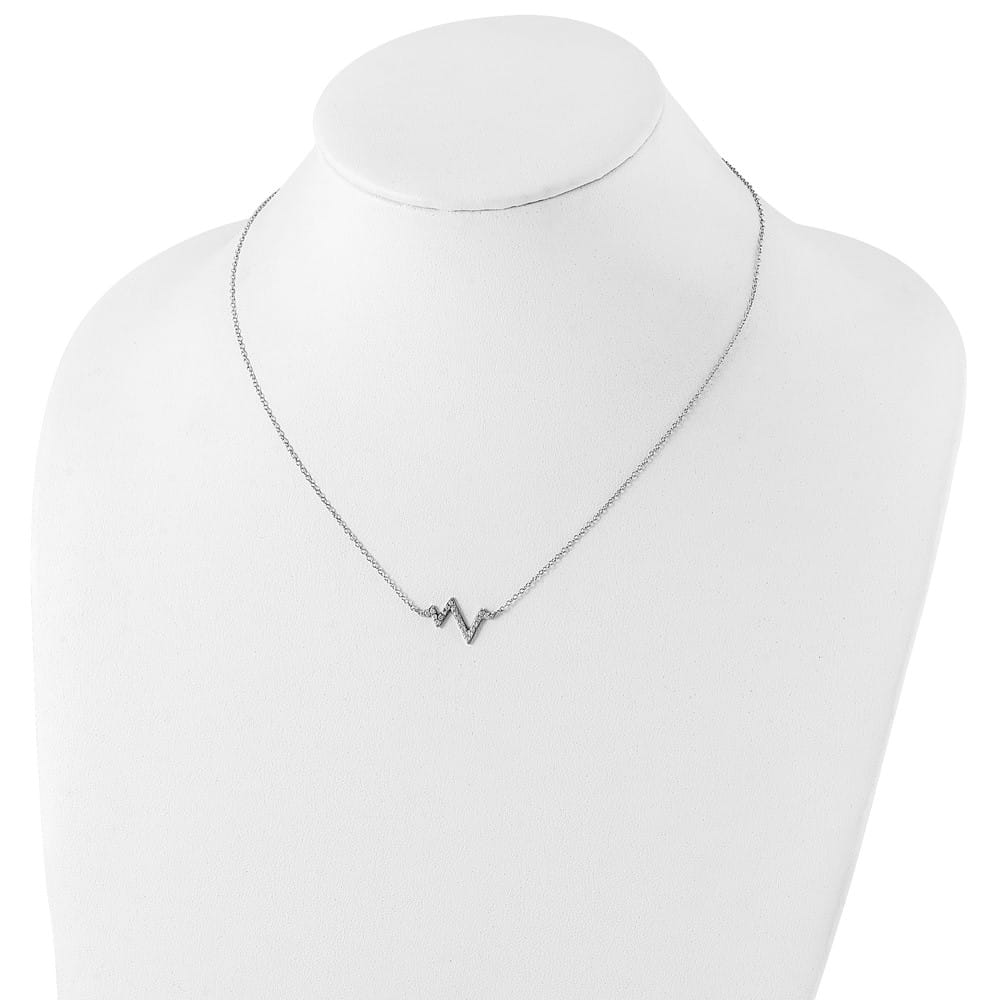Sterling Silver CZ Heartbeat with 2 Inch Extension Necklace