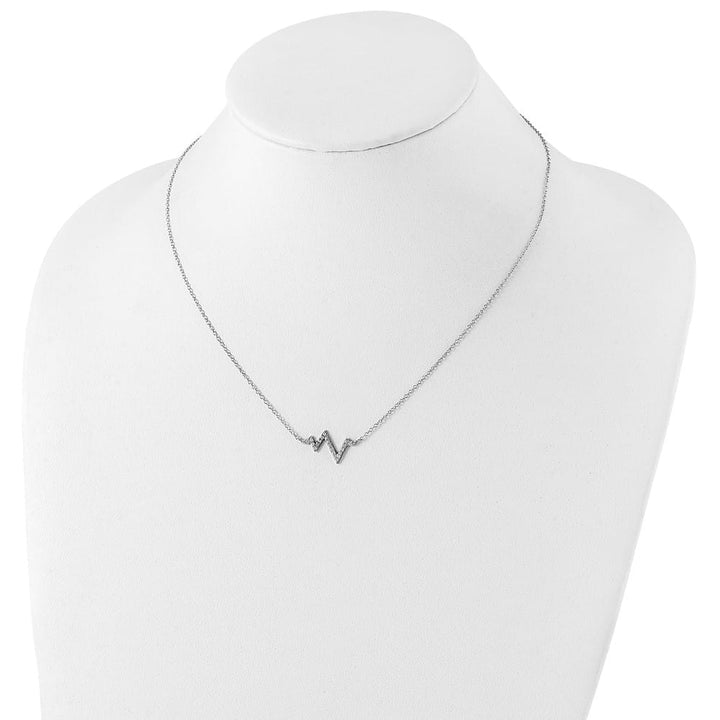 Sterling Silver CZ Heartbeat with 2 Inch Extension Necklace