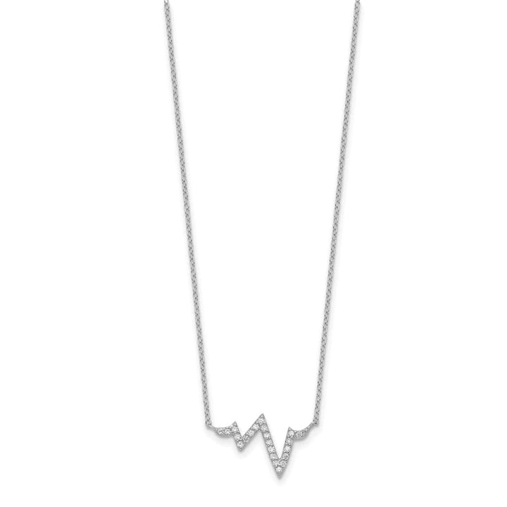Sterling Silver CZ Heartbeat with 2 Inch Extension Necklace