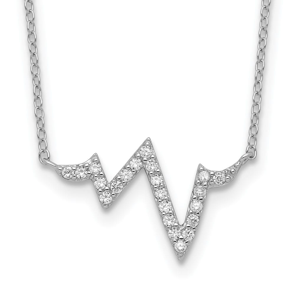 Sterling Silver CZ Heartbeat with 2 Inch Extension Necklace