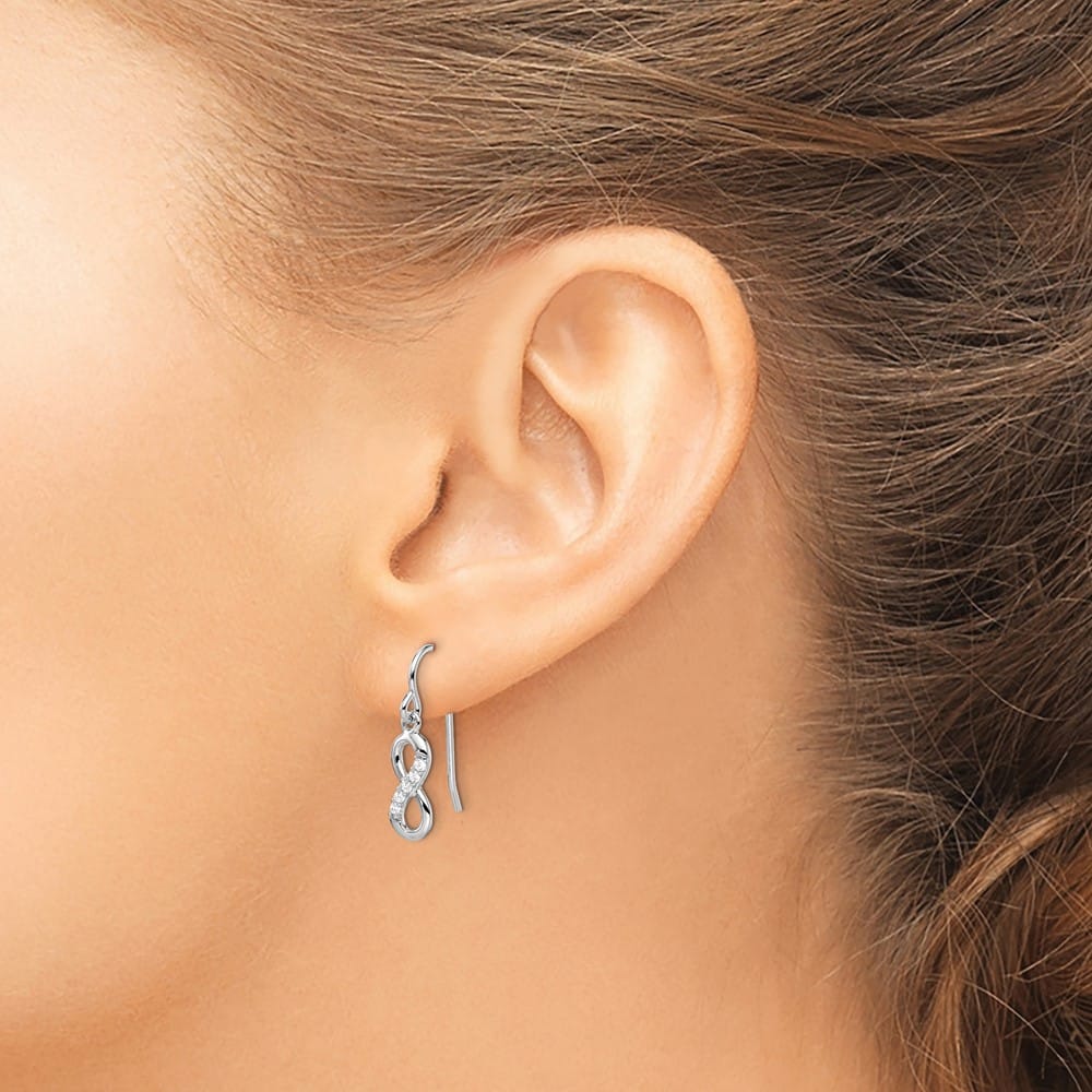 Sterling Silver CZ Infinity Shepherd Hook Earrings, view 3 of 4