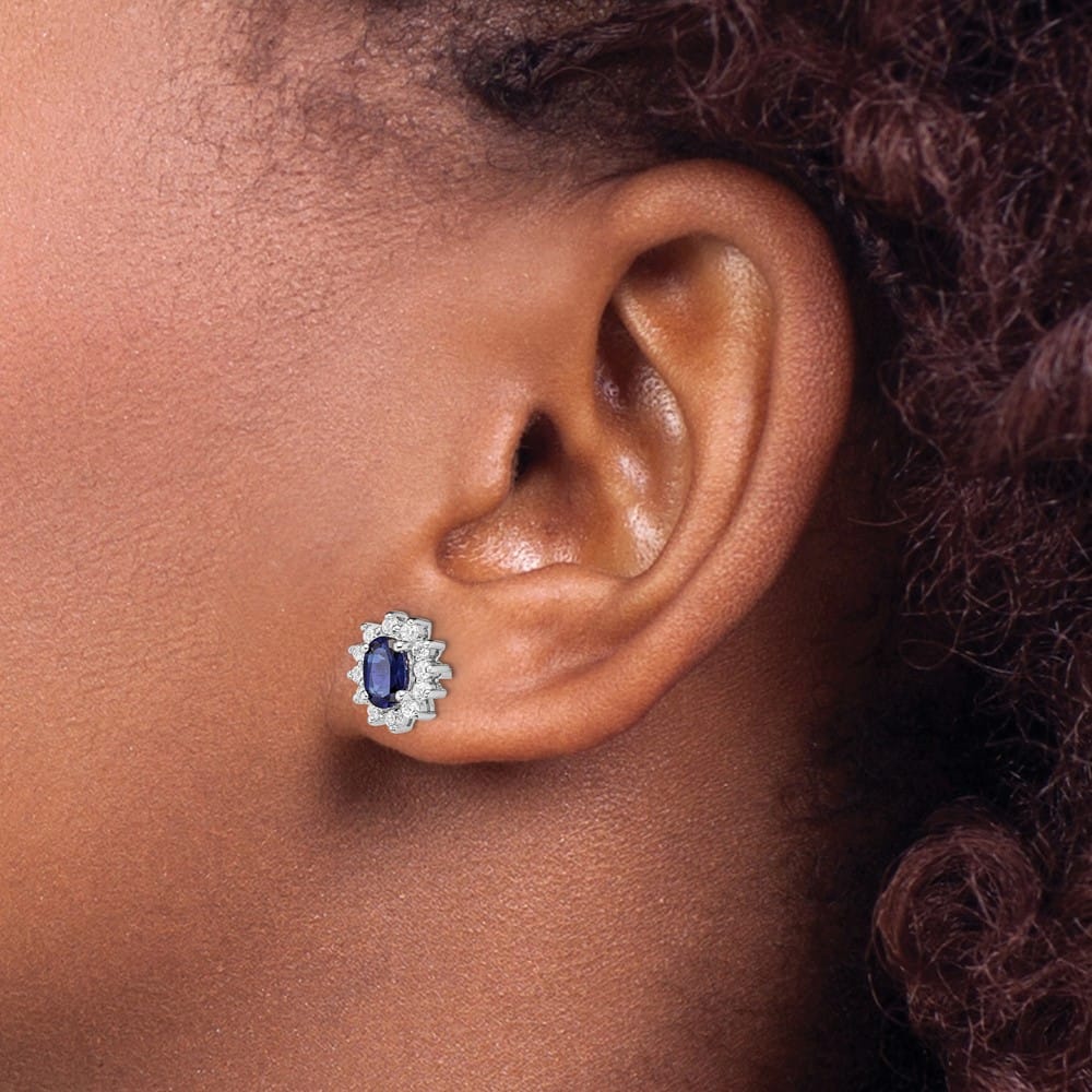 Sterling Silver CZ/Lab Cr. Blue Sapphire Earrings, view 3 of 4
