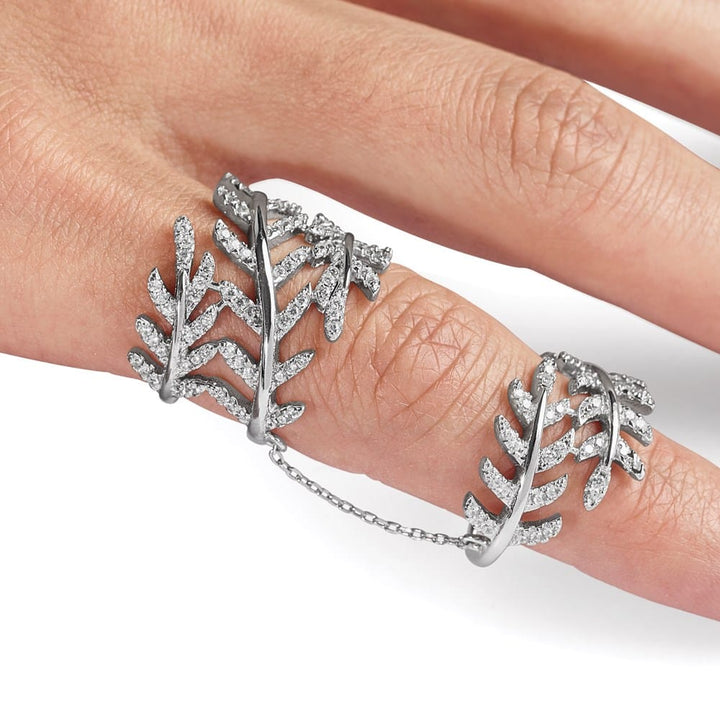 Sterling Silver CZ Leaf with Extender Ring