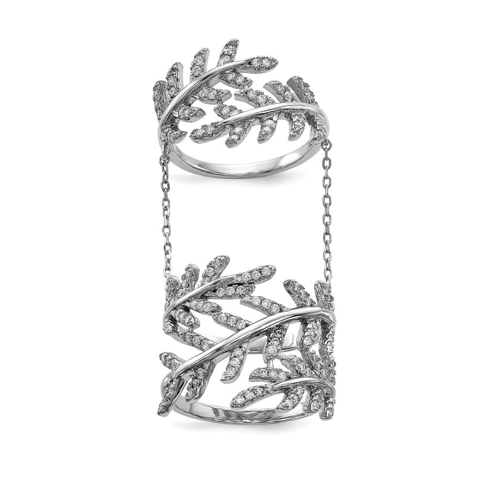Sterling Silver CZ Leaf with Extender Ring