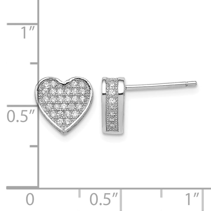 Sterling Silver CZ Micro Pave Heart Post Earrings