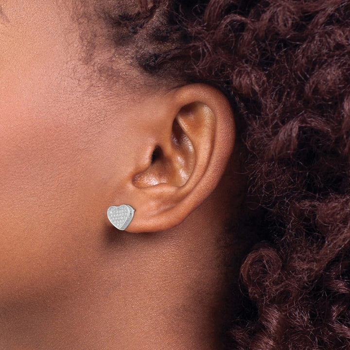 Sterling Silver CZ Micro Pave Heart Post Earrings