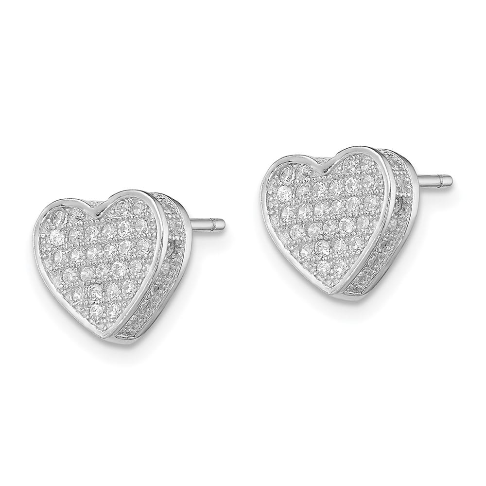 Sterling Silver CZ Micro Pave Heart Post Earrings